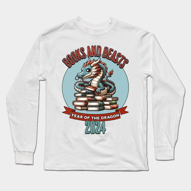 Books And Beasts - Year of the dragon - 2024 Long Sleeve T-Shirt by Quirk Print Studios 